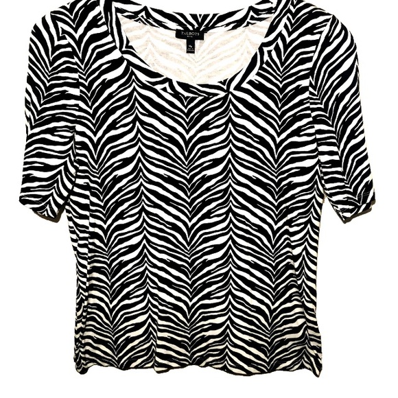 Talbots Tops - Talbots Black and White Zebra Scoop Neck Short Sleeve Top Women’s Size Petite M